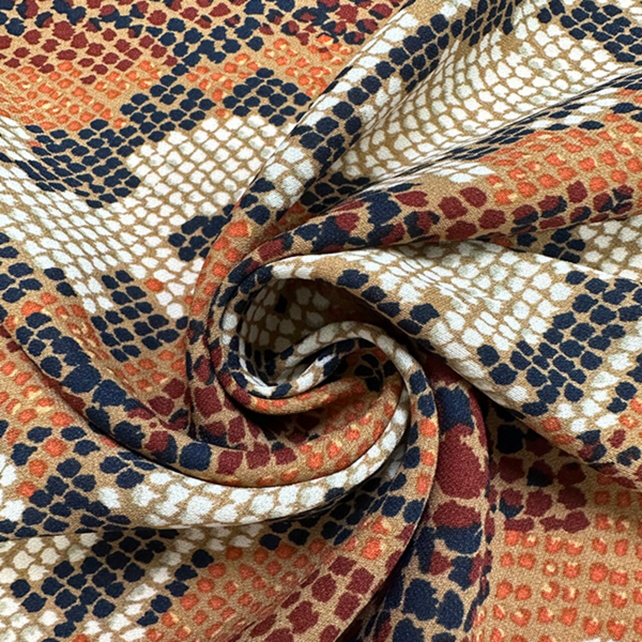 Copper Multi Snakeskin Animal Print Poly Georgette Fabric By the Yard